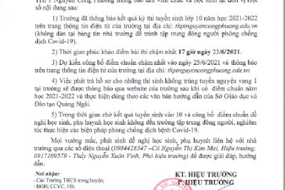 Công bố kết quả và công bố điểm trúng tuyển vào lớp 10 năm học 2021-2022