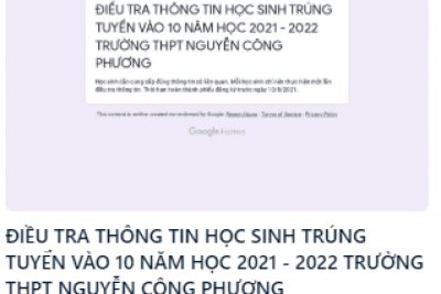 ĐIỀU TRA THÔNG TIN HỌC SINH TRÚNG TUYỂN VÀO 10, NĂM HỌC 2021-2022