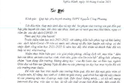Thư ngỏ gửi đến quý bậc phụ huynh trường THPT Nguyễn Công Phương, quan tâm, hỗ trợ, tạo mọi điều kiện tốt nhất có thể về phương tiện học tập của học sinh
